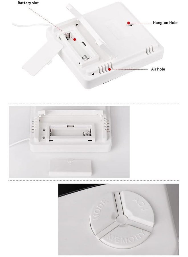 JS HTC-2 Digital Display Hygrometer and Thermometer with Clock, Black/White - Image 3