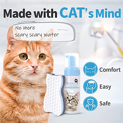 Mooncat Waterless Cat Shampoo+Cat Brush, Licking Safe Dry Shampoo for Cats, No Rinse Foam Cat Bath, Grooming for Cat, Kitten Sensitive Skin, Dander Reducing, Paraben Free, pH Balanced (5 oz) - Image 2