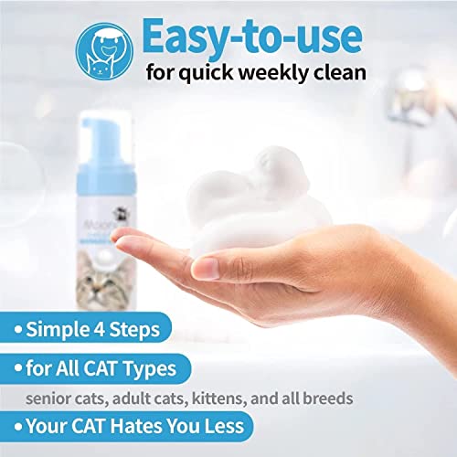 Mooncat Waterless Cat Shampoo+Cat Brush, Licking Safe Dry Shampoo for Cats, No Rinse Foam Cat Bath, Grooming for Cat, Kitten Sensitive Skin, Dander Reducing, Paraben Free, pH Balanced (5 oz) - Image 4