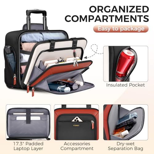 Ytonet Rolling Laptop Bag, Rolling Briefcase for Women with Lock, 17.3 Inch Carry On Laptop Bag with Wheels, Roller Bag with Insulated & Waterproof Pocket, Teacher Bag for Work Travel Business College - Image 4