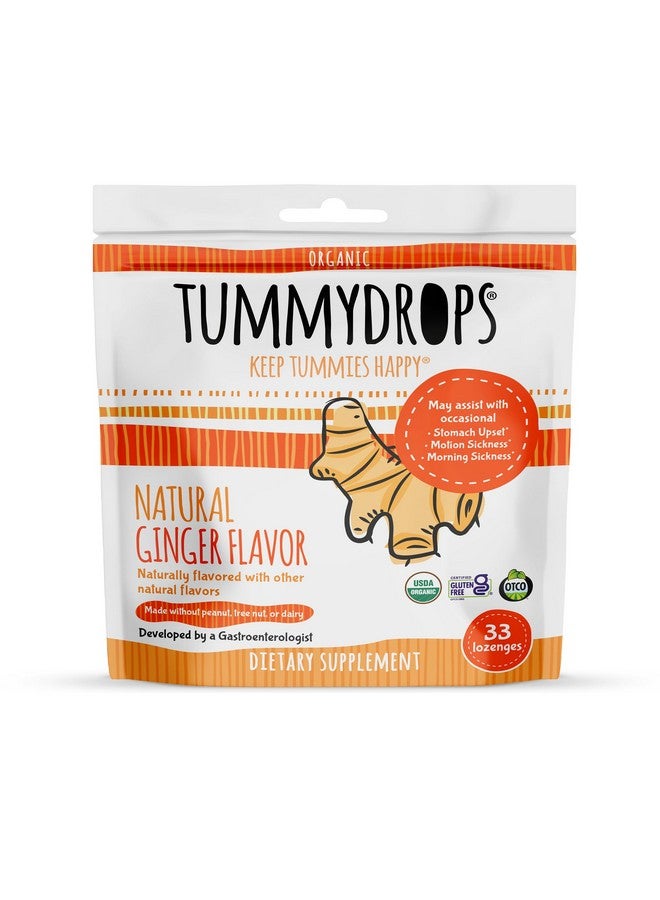 TUMMYDROPS USDA Organic Natural Ginger Tummydrops, Gluten Free & Vegan, 33 Individually Wrapped Drops in a Resealable Bag - Image 1