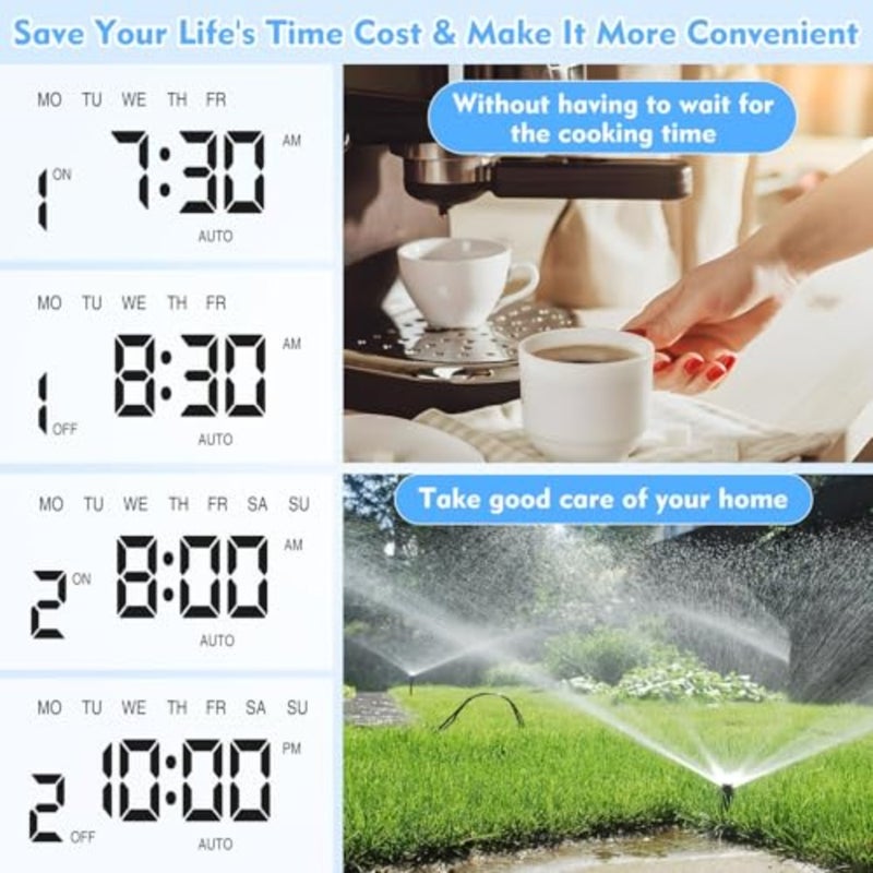 2-Pack Digital Programmable Timer Plug UK Type G,Smart Electrical Socket with LCD Display, 10 ON/OFF Programs and Security Random Mode for Energy Saving Home Appliances and Lights (240V/13A/3120W) - Image 4