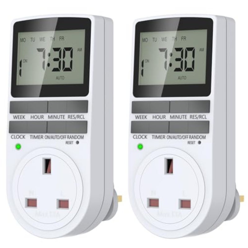 2-Pack Digital Programmable Timer Plug UK Type G,Smart Electrical Socket with LCD Display, 10 ON/OFF Programs and Security Random Mode for Energy Saving Home Appliances and Lights (240V/13A/3120W) - Image 1