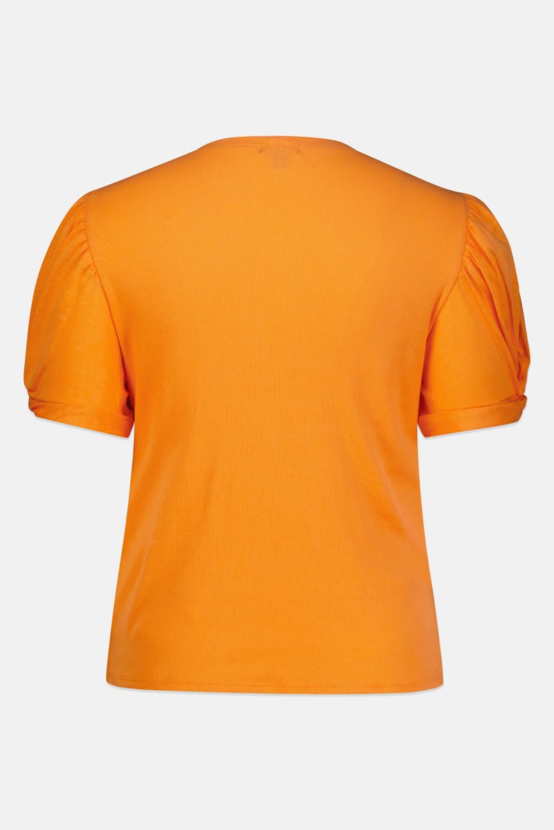 VINCE CAMUTO Women Round Neck Short Sleeve Plain Top, Orange - Image 2