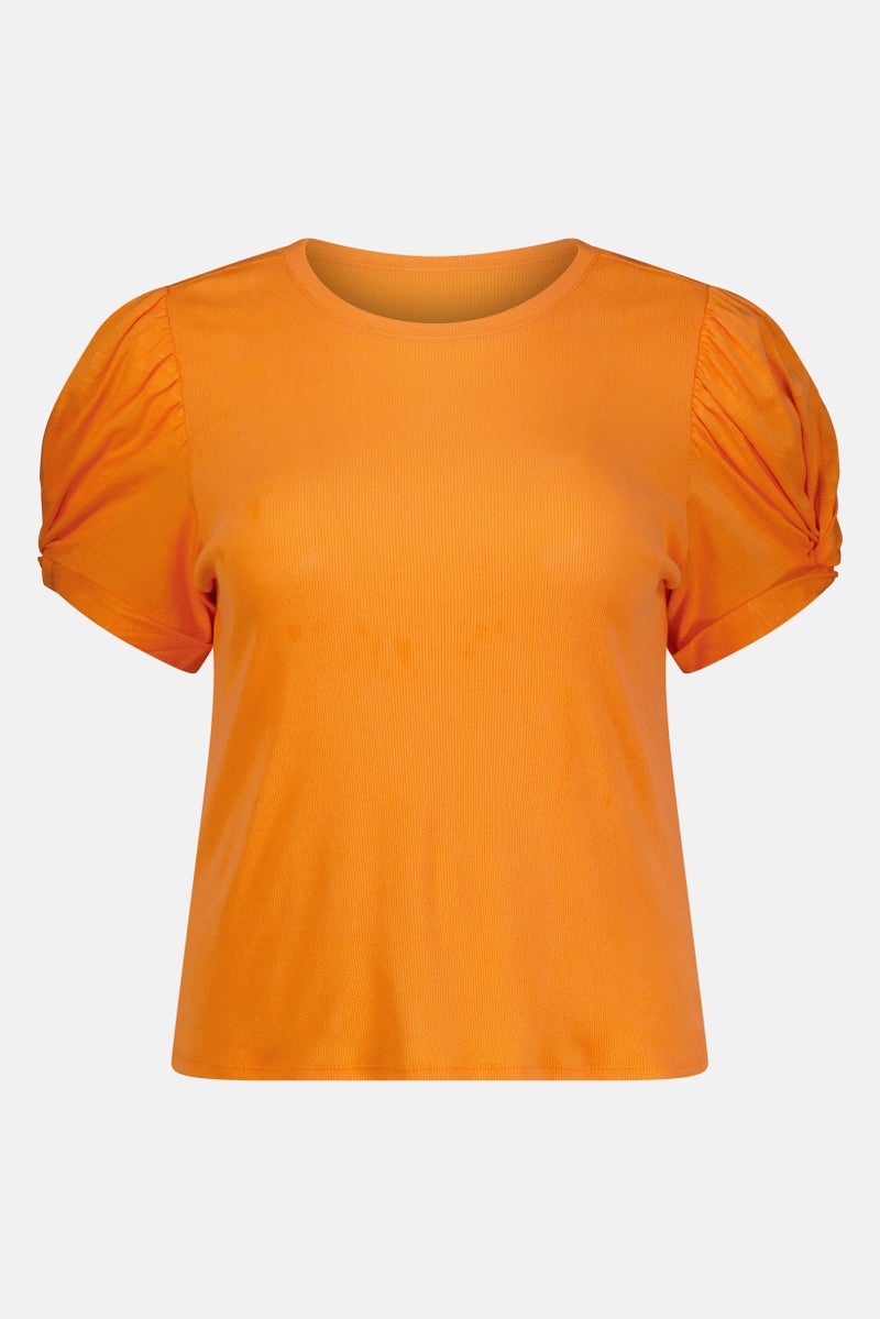 VINCE CAMUTO Women Round Neck Short Sleeve Plain Top, Orange - Image 3