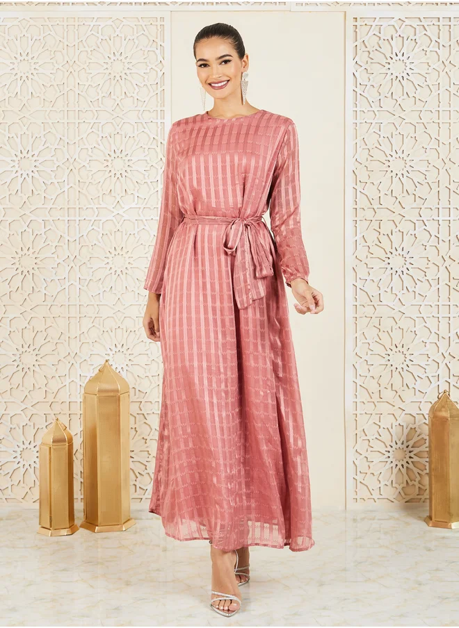 ستايلي Styli Lurex Striped Textured Jalabiya with Self Tie Up