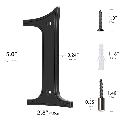 Emotionlite House Numbers 1, Emotionlite House Address Numbers, Black Large Modern House Numbers for Outside, Metal Mailbox Number, 5" Zinc Alloy Style - Image 5