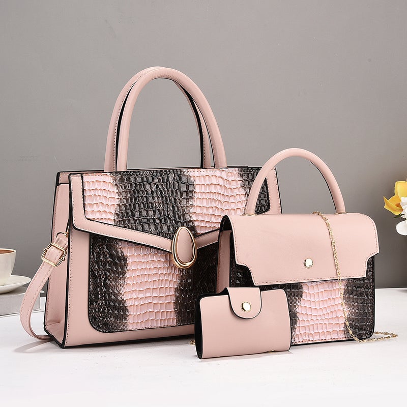 New Snakeskin Pattern Simple High-Grade Large Capacity Shoulder Crossbody Bag High-End Handbag Contrast Color Bag Three-Piece Set - Image 5