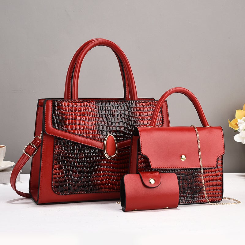 New Snakeskin Pattern Simple High-Grade Large Capacity Shoulder Crossbody Bag High-End Handbag Contrast Color Bag Three-Piece Set - Image 2