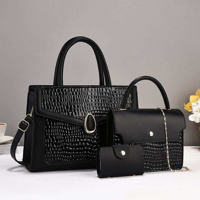 New Snakeskin Pattern Simple High-Grade Large Capacity Shoulder Crossbody Bag High-End Handbag Contrast Color Bag Three-Piece Set - Image 4