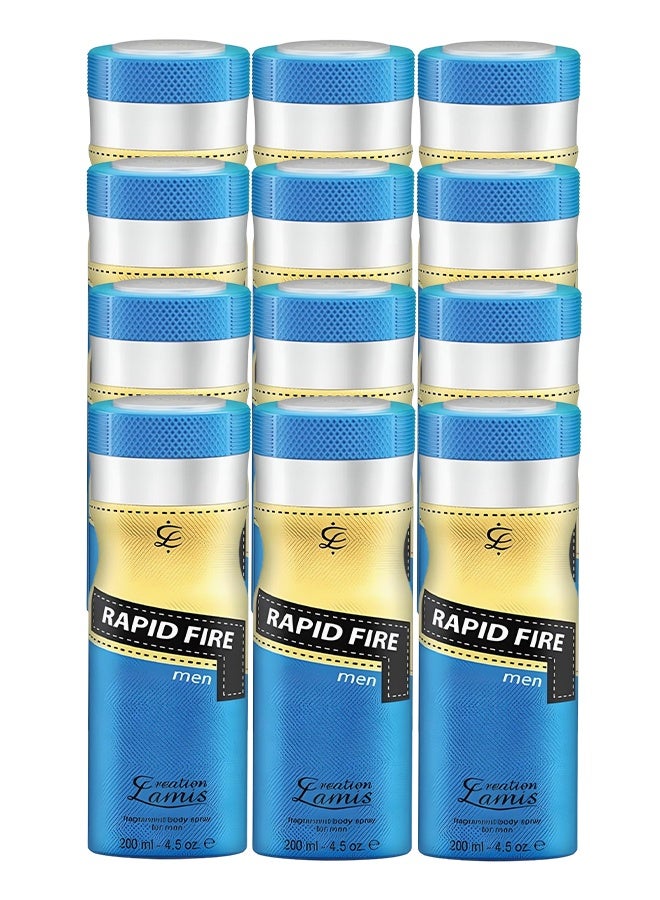 Creation Lamis 12 Pieces Rapid Fire Fragrance Body Spray For Men 200ml - Image 1