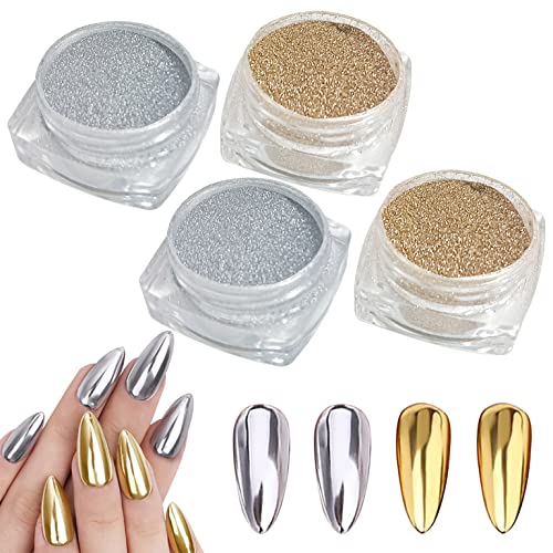 BPrettier Gold Silver Chrome Nail Powder 4 Jar Mermaid Glitter Art Mirror Effect Shimmery Aurora Powder for Women Girls Gifts - Image 2