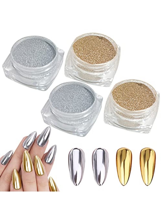 BPrettier Gold Silver Chrome Nail Powder 4 Jar Mermaid Glitter Art Mirror Effect Shimmery Aurora Powder for Women Girls Gifts - Image 1