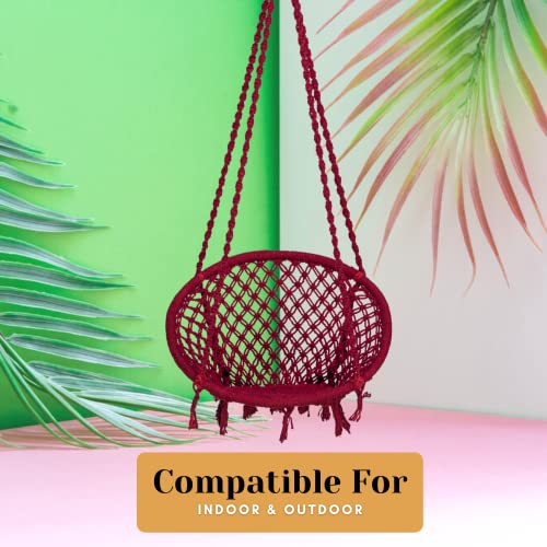 Swingzy Cotton Netted Rope Hanging Swing Chair for Adults & Kids/Swing for Balcony/Outdoor Swing Chair/Hammock Swing for Home, Patio, Garden, Indoor/Balcony Hanging Chair (Maroon) - Image 2