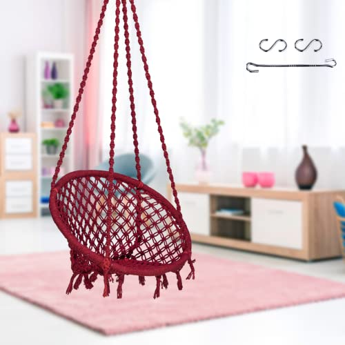 Swingzy Cotton Netted Rope Hanging Swing Chair for Adults & Kids/Swing for Balcony/Outdoor Swing Chair/Hammock Swing for Home, Patio, Garden, Indoor/Balcony Hanging Chair (Maroon) - Image 1