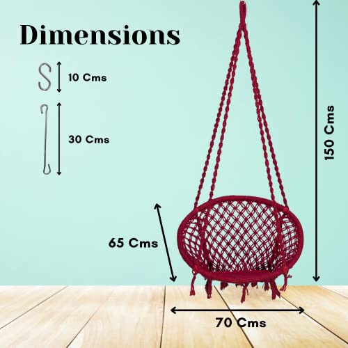 Swingzy Cotton Netted Rope Hanging Swing Chair for Adults & Kids/Swing for Balcony/Outdoor Swing Chair/Hammock Swing for Home, Patio, Garden, Indoor/Balcony Hanging Chair (Maroon) - Image 3