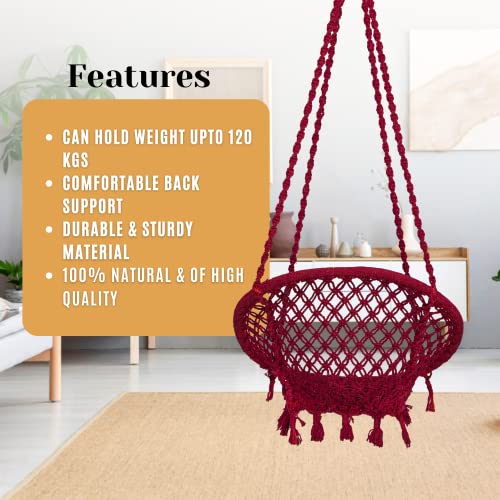 Swingzy Cotton Netted Rope Hanging Swing Chair for Adults & Kids/Swing for Balcony/Outdoor Swing Chair/Hammock Swing for Home, Patio, Garden, Indoor/Balcony Hanging Chair (Maroon) - Image 5