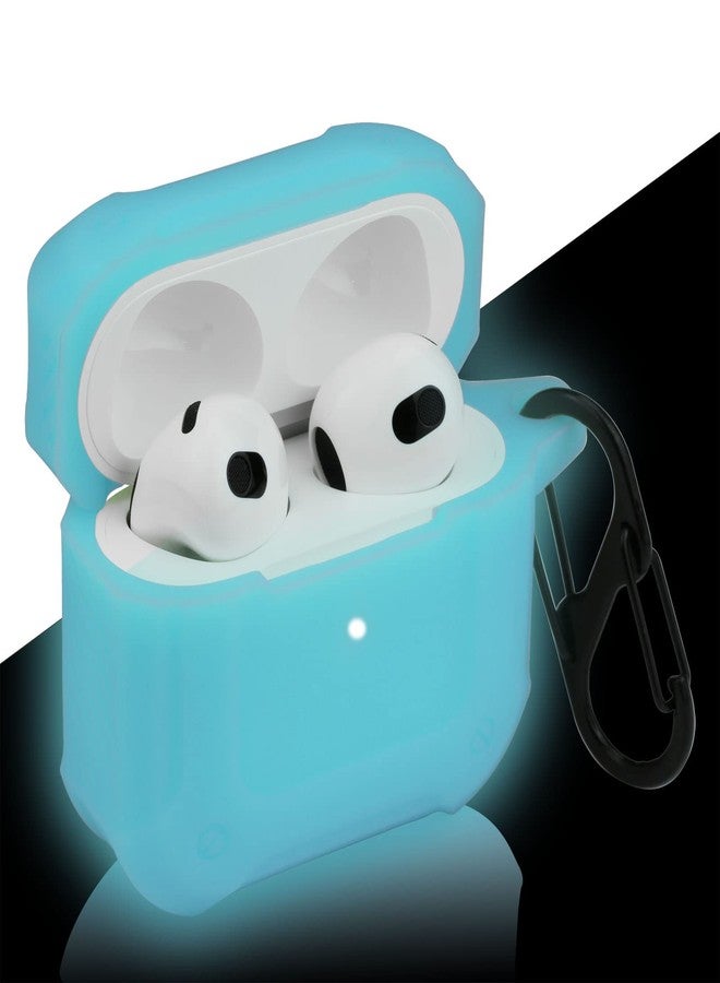 LEFXMOPHY غطاء بديل لـ LEFXMOPHY لسماعات Airpods الجيل الثالث 2021 جديد، جلد سيليكون واقي باللون الأزرق السماوي يتوهج في الظلام - Image 1