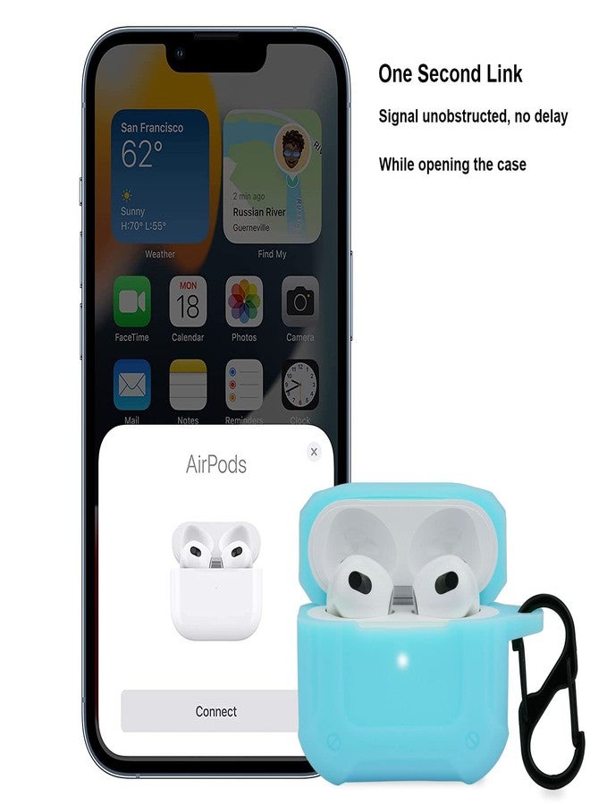 LEFXMOPHY غطاء بديل لـ LEFXMOPHY لسماعات Airpods الجيل الثالث 2021 جديد، جلد سيليكون واقي باللون الأزرق السماوي يتوهج في الظلام - Image 3