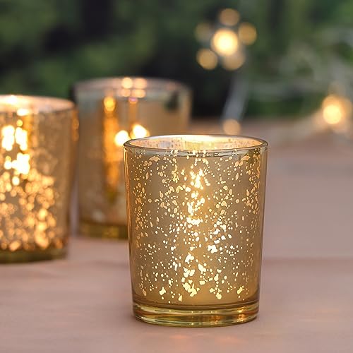 DARJEN Gold Tea Lights Candles Holders for Wedding Centerpieces, Votive Candle Holders for Party Home Wedding Shower Decorations, Table - Mercury Glass Votives, 24Pcs - Image 3