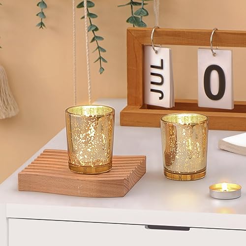 DARJEN Gold Tea Lights Candles Holders for Wedding Centerpieces, Votive Candle Holders for Party Home Wedding Shower Decorations, Table - Mercury Glass Votives, 24Pcs - Image 2