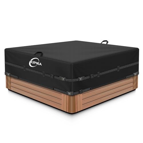 Kipiea 600D Outdoor Waterproof Square Hot Tub Cover Protector, Heavy Duty Polyester SPA Cover UV Protection Cover 85" L x 85" W x 20" H, Black - Image 1