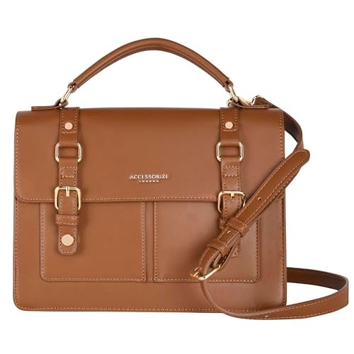 Accessorize London Women's Rookie Brown Satchel Handbag |Handle satchels & Shoulder Sling Bags For Women Office |College|Travel Use - Image 1
