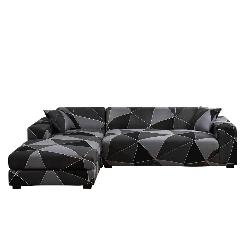 MIFXIN Sectional Sofa Covers LShaped Couch Slipcover 2pcs Stretch Elastic L Chaise Sofa Couch Furniture Protector for Living Room Pets Kids Black Gray