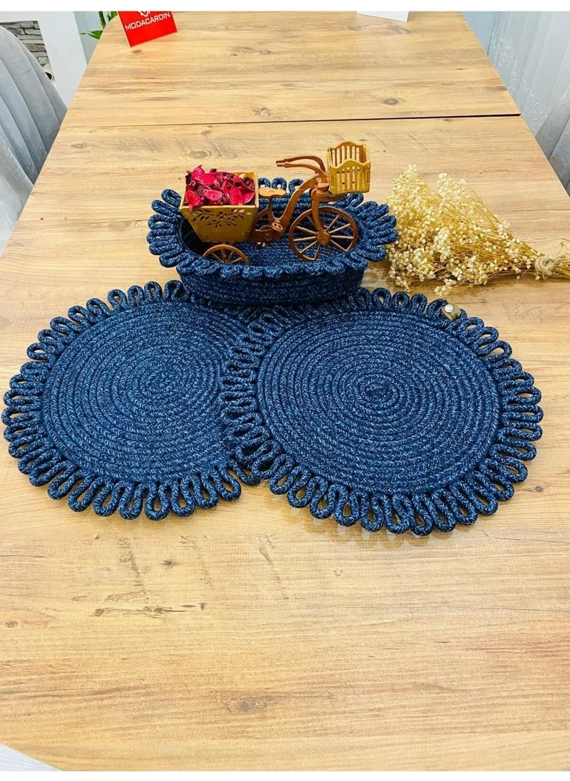 BDZ Deri BDZ Leather Jute Wicker American Service Plate and Basket 3 Pieces