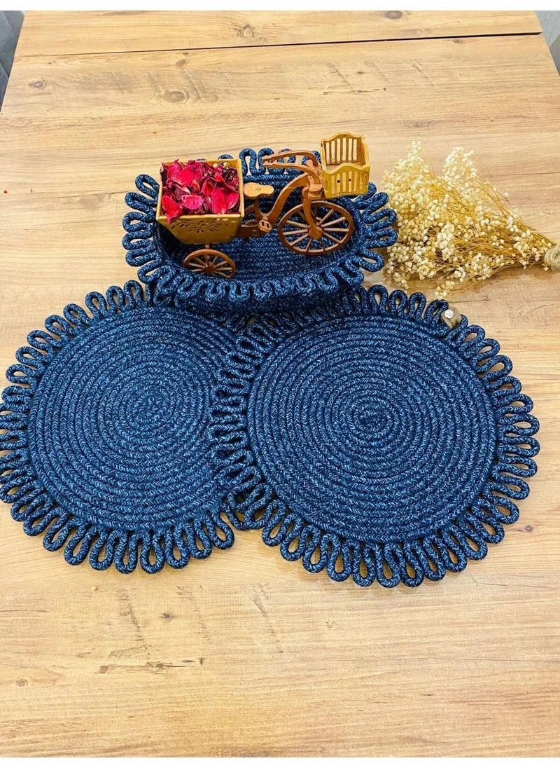 BDZ Deri BDZ Leather Jute Wicker American Service Plate and Basket 3 Pieces