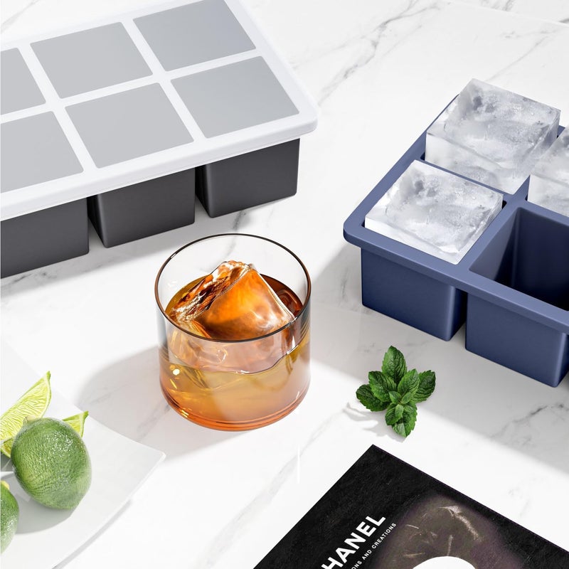FDDBI Large Ice Cube Tray for Whiskey: Big Square Ice Cube Maker for Cocktail - 3Pack Silicone Old Fashioned Ice Cube Trays - 2inch Huge Cubed Ice Trays for Whisky - Image 2