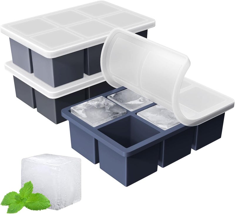 FDDBI Large Ice Cube Tray for Whiskey: Big Square Ice Cube Maker for Cocktail - 3Pack Silicone Old Fashioned Ice Cube Trays - 2inch Huge Cubed Ice Trays for Whisky - Image 1