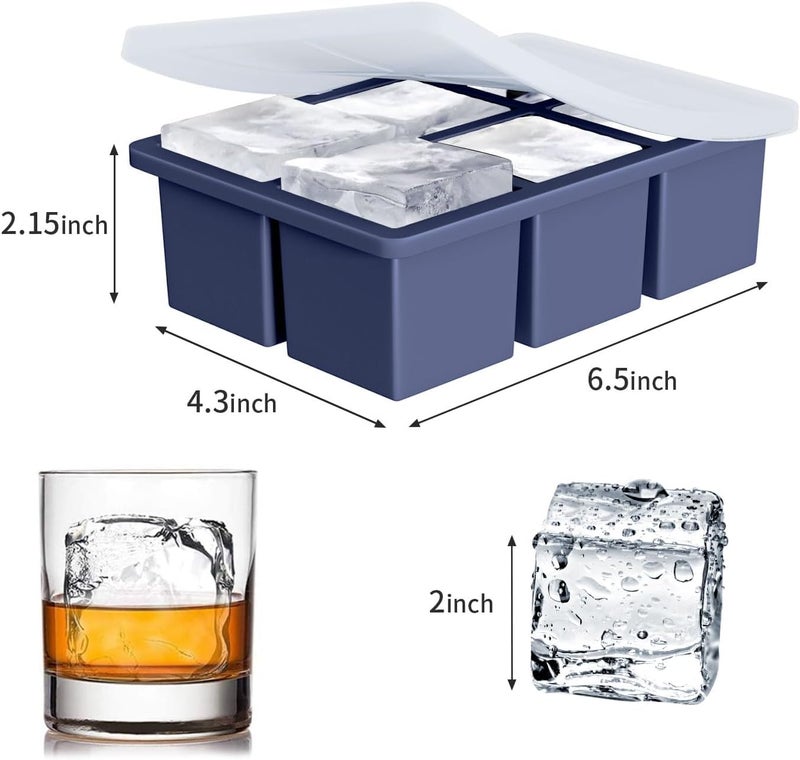 FDDBI Large Ice Cube Tray for Whiskey: Big Square Ice Cube Maker for Cocktail - 3Pack Silicone Old Fashioned Ice Cube Trays - 2inch Huge Cubed Ice Trays for Whisky - Image 3