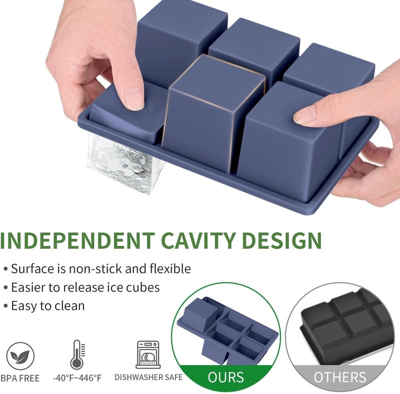 FDDBI Large Ice Cube Tray for Whiskey: Big Square Ice Cube Maker for Cocktail - 3Pack Silicone Old Fashioned Ice Cube Trays - 2inch Huge Cubed Ice Trays for Whisky - Image 4