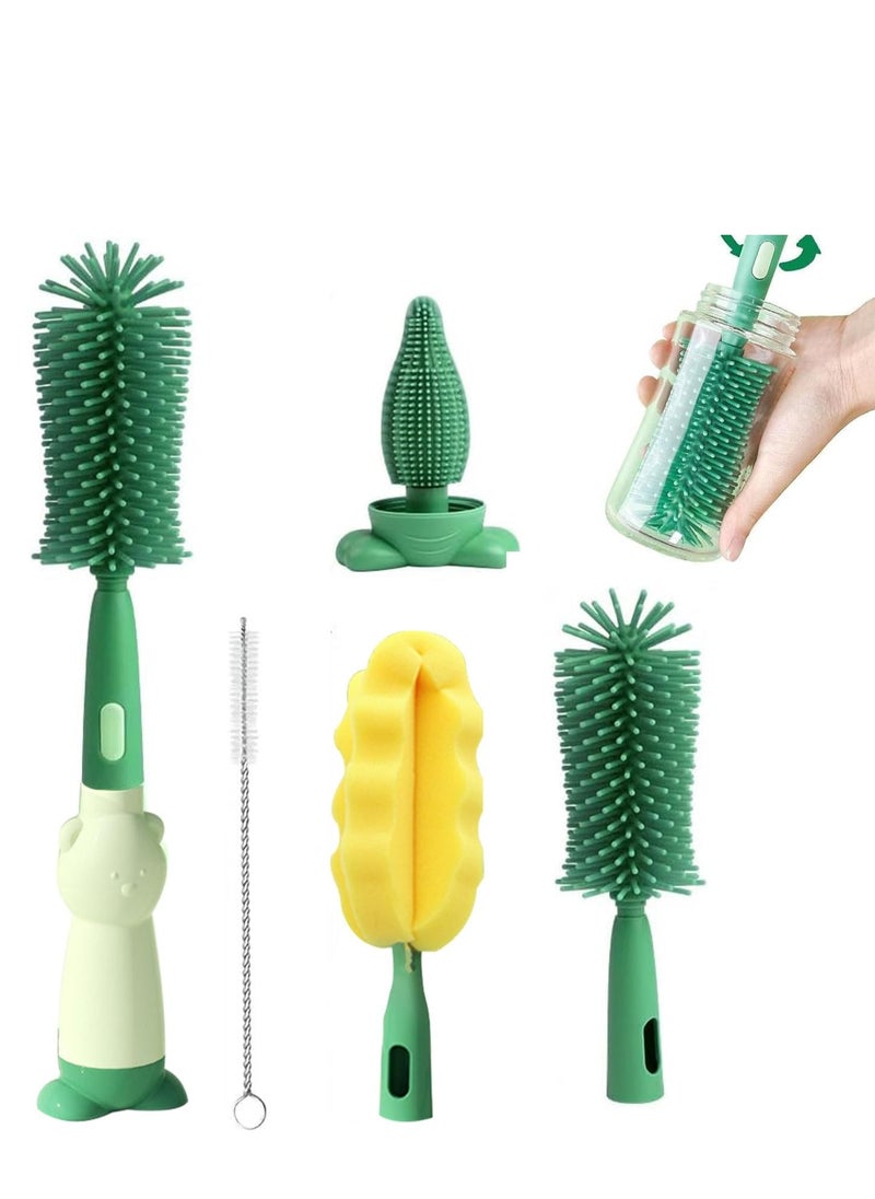 Rightsure Silicone Bottle Brush, Baby Bottle Cleaning Brush, 4 in 1 Bottle Brush Cleaner Kit With Stand, Cup Bottle Straw Brush, for Baby Bottle Nipple Thermoses (Green)  - Image 1