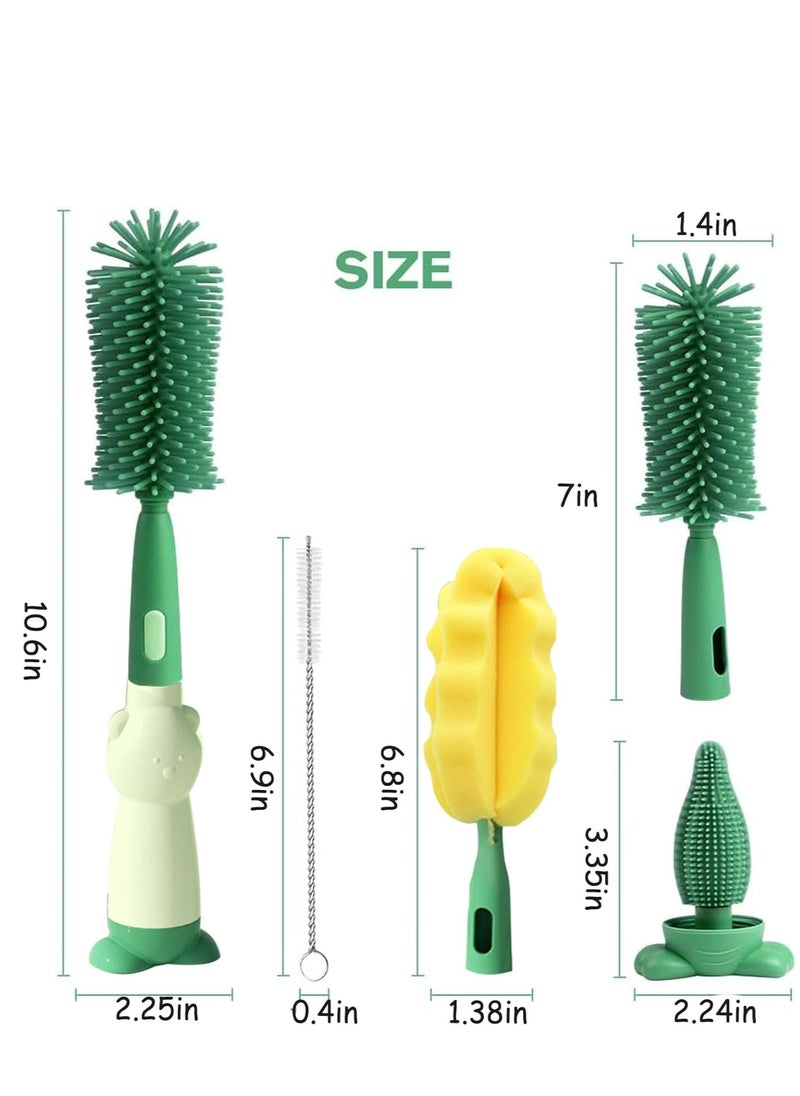 Rightsure Silicone Bottle Brush, Baby Bottle Cleaning Brush, 4 in 1 Bottle Brush Cleaner Kit With Stand, Cup Bottle Straw Brush, for Baby Bottle Nipple Thermoses (Green)  - Image 2