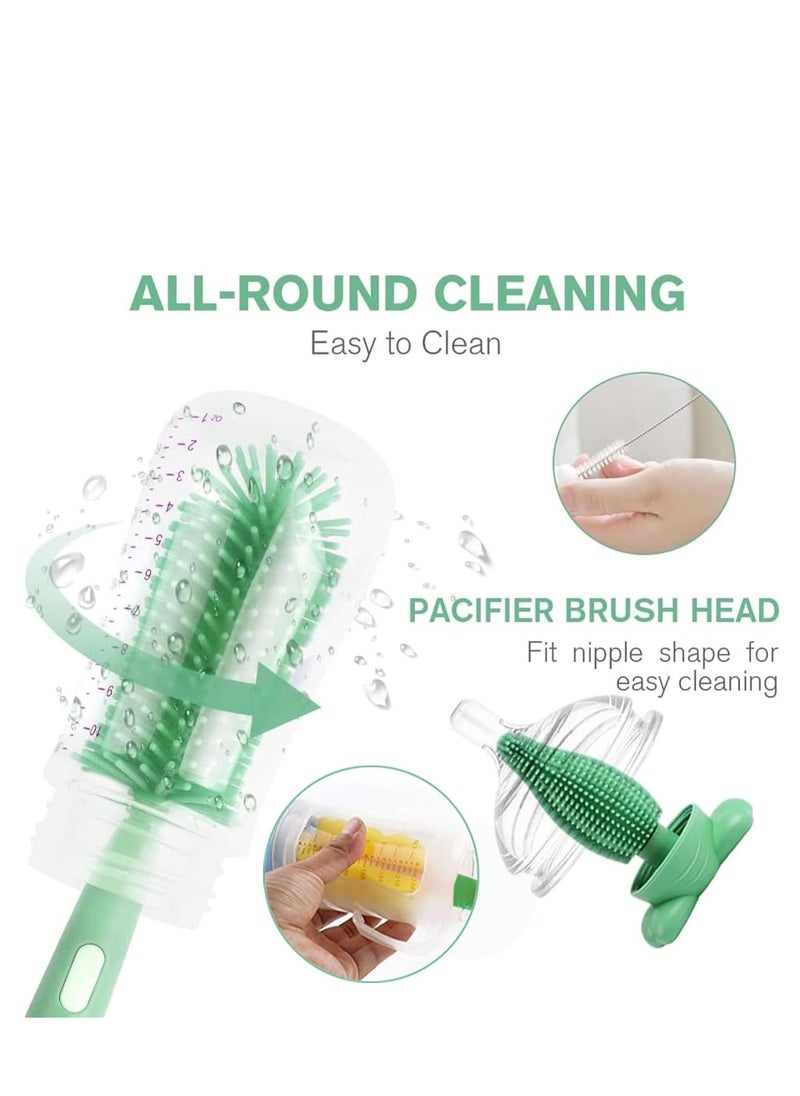 Rightsure Silicone Bottle Brush, Baby Bottle Cleaning Brush, 4 in 1 Bottle Brush Cleaner Kit With Stand, Cup Bottle Straw Brush, for Baby Bottle Nipple Thermoses (Green)  - Image 3