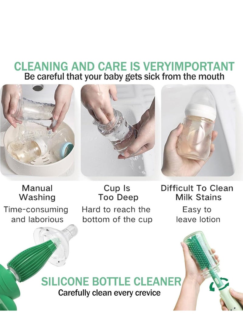 Rightsure Silicone Bottle Brush, Baby Bottle Cleaning Brush, 4 in 1 Bottle Brush Cleaner Kit With Stand, Cup Bottle Straw Brush, for Baby Bottle Nipple Thermoses (Green)  - Image 4