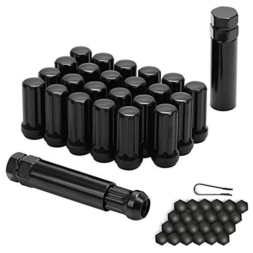 ChnewAuto Acorn M14x15 Black Lug Nuts 2 Tall Set of 24 pcs 2 Socket Keys 14mmx15 - Image 1