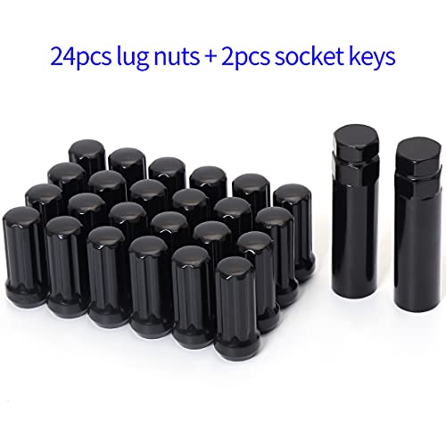 ChnewAuto Acorn M14x15 Black Lug Nuts 2 Tall Set of 24 pcs 2 Socket Keys 14mmx15 - Image 3