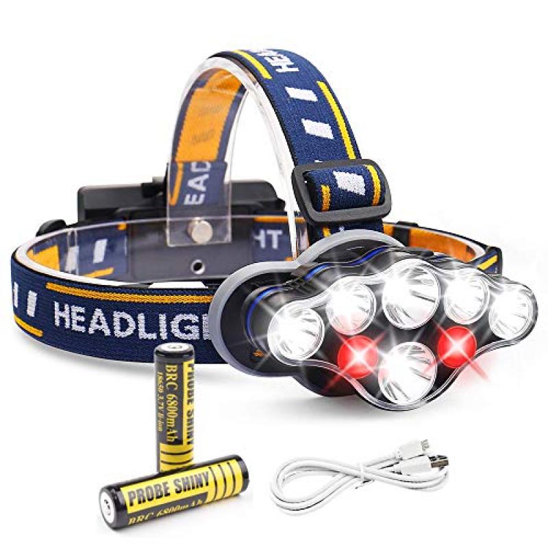 مصباح رأسي LED قابل لإعادة الشحن: 13000 لومن (مصفوفة 8 مصابيح LED)، مقاوم للماء بنظام IPX4، تحكم بمفاتيح مزدوجة - 8 أوضاع إضاءة، بطارية سعة 3200 مللي أمبير للساعة للخيام والتصوير السريع والعمل الهوائي والصيد - Image 1