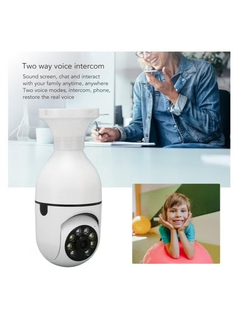 Light Bulb Security Camera – Wireless WiFi Indoor/Outdoor, 360° View, Motion Detection, Two-Way Talk, Color Night Vision