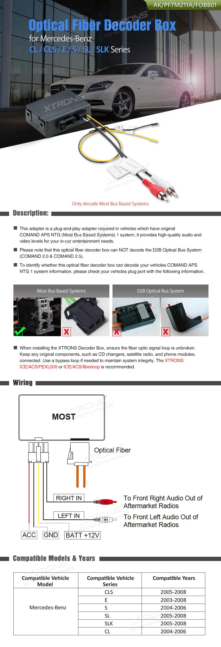 Xtrons جهاز فك ترميز وحدة الرأس البصرية XTRONS® بديل لمرسيدس-بنز CL/CLS/E/S/SL/SLK - Image 2