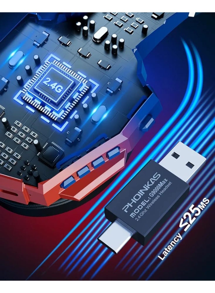 فوينيكاس سماعة ألعاب لاسلكية واجهة تايب سي  وUSB سماعة رأس لاسلكية 2.4 جيجاهرتز مع ميكروفون وإلغاء الضوضاء وستيريو 7.1 لأجهزة الكمبيوتر الشخصية/PS4/PS5/Sw - Image 3
