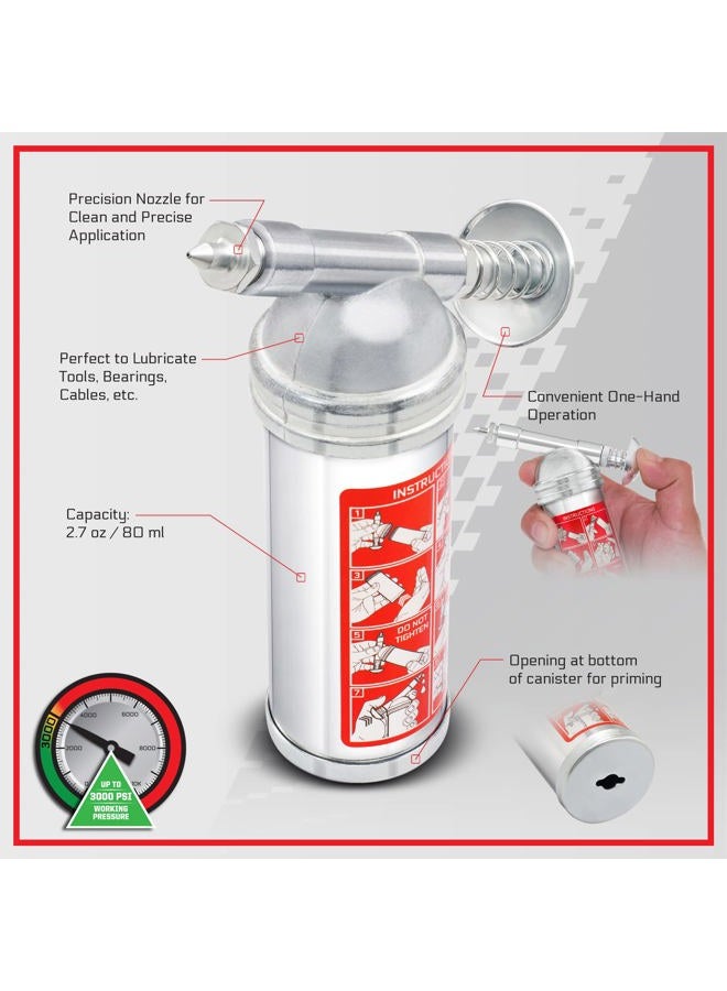 Carbyne Mini Grease Gun, 3000 PSI, Push-Type, Precision Nozzle, 2.7 oz Bulk-Load, Steel Barrel, for Bearings, Bikes, Power Tools - Image 2