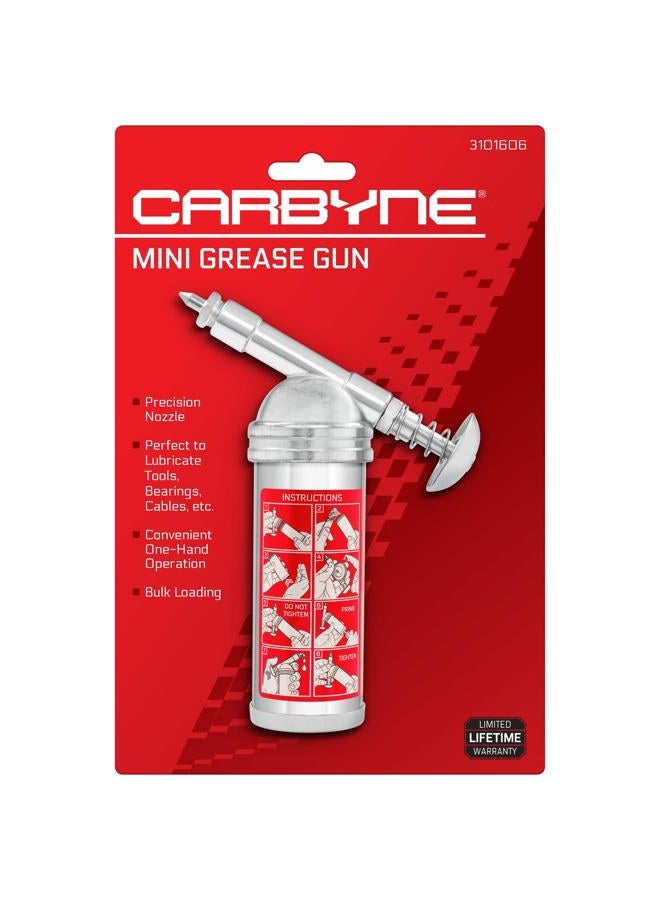 Carbyne Mini Grease Gun, 3000 PSI, Push-Type, Precision Nozzle, 2.7 oz Bulk-Load, Steel Barrel, for Bearings, Bikes, Power Tools - Image 1