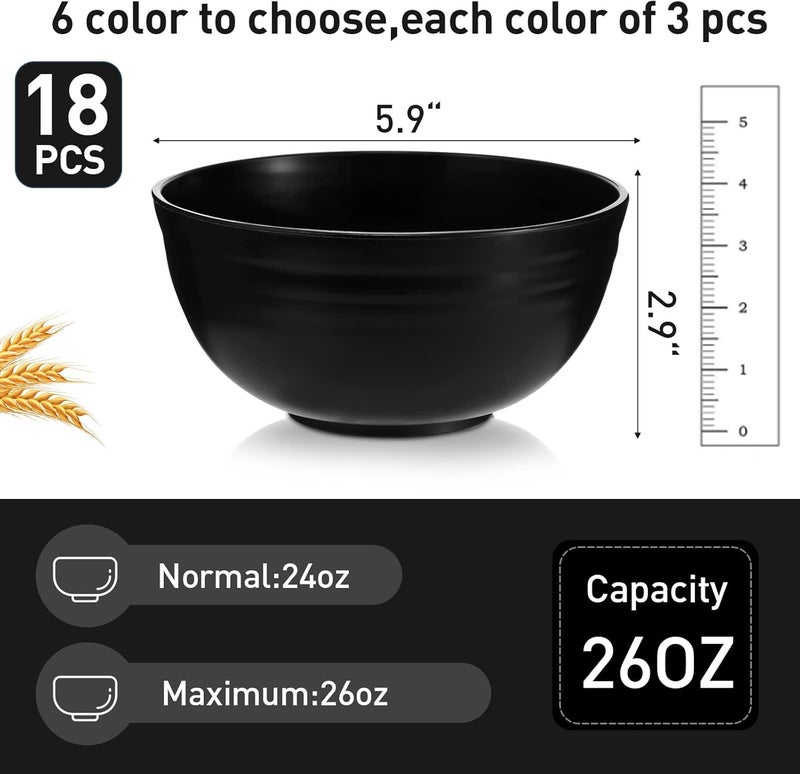 Geosar 18 Pcs Unbreakable Cereal Bowls 24 Oz Microwave and Dishwasher Safe Wheat Straw Fiber Lightweight Bowl for Soup Kitchen Serving Salad Dishes OatmealBlack - Image 3