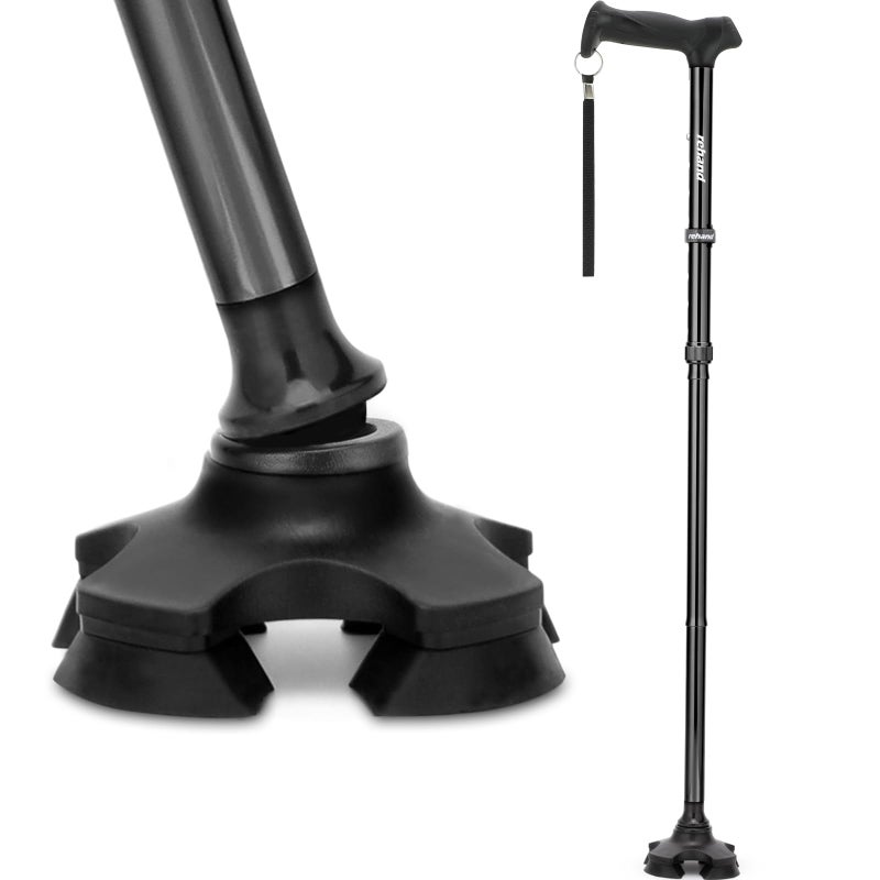 REHAND Walking Cane for Men & Women - Foldable, Adjustable, Lightweight, Self Standing Pivot Walking Cane, Soft Handle Grip, with Travel Bag, Walking Sticks for Seniors & Adults (Black) - Image 1