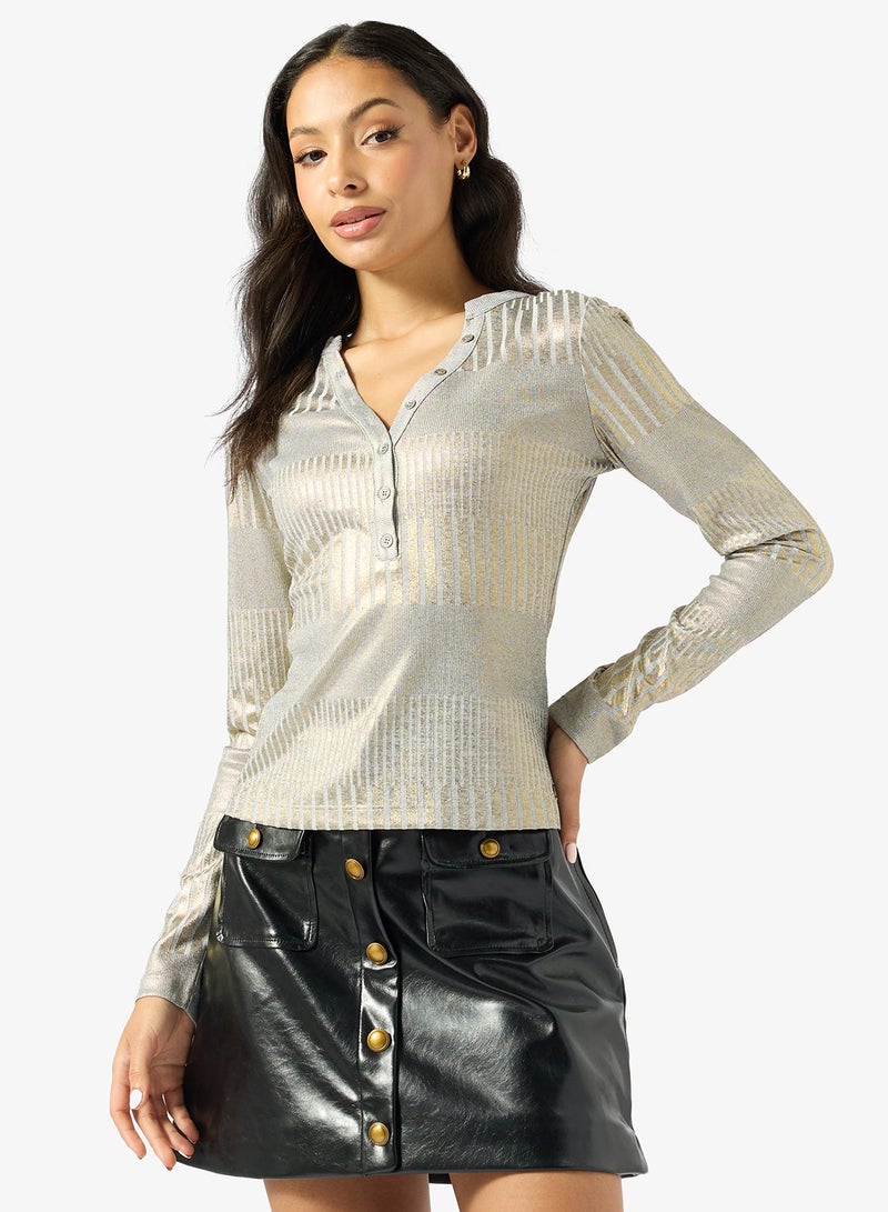 GUESS Marilena Henley Long Sleeve Top - Image 1