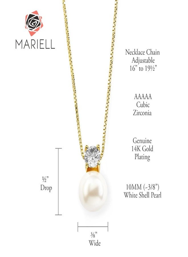 Mariell White Pearl Bridal, Bridesmaid 14K Gold Plated Necklace with Cubic Zirconia Crystal, Pearl Wedding Jewelry, Perfect for Mother of the Bride, Birthday Gift, Everyday Wear - Image 5